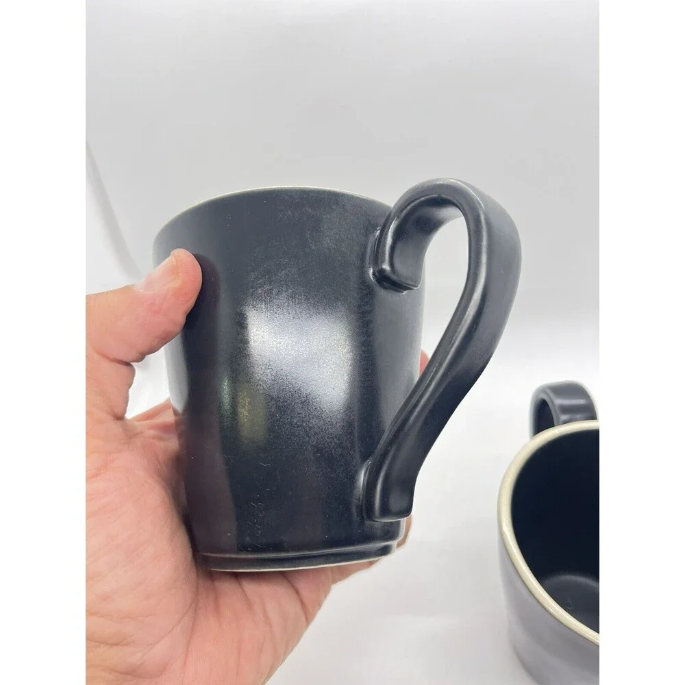 Crate & Barrel Marin Black Matte Coffee Mugs Curved Rim Portugal - Set Of 2